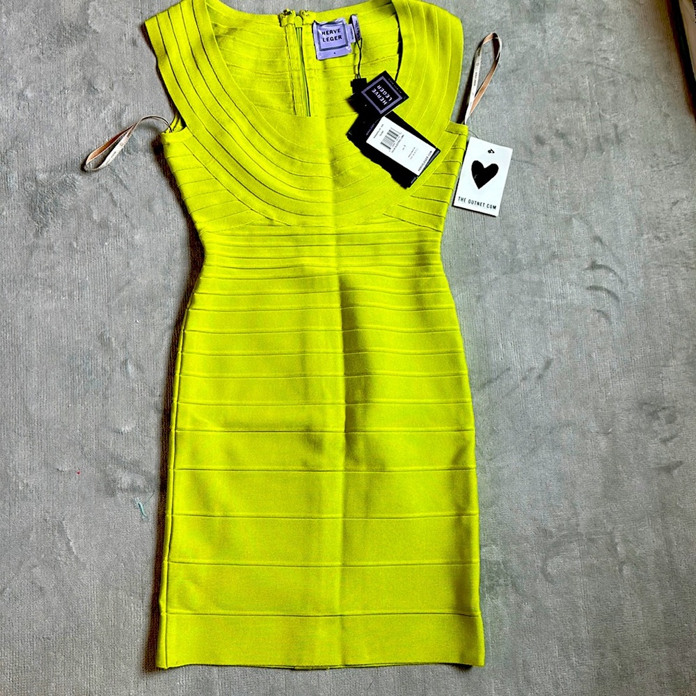 Herve Leger Neon Yellow Bandage Mini Dress